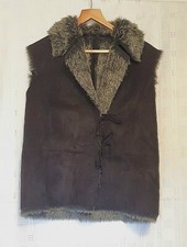 John Lewis Jfw Woman's Black Faux Suede And Fur Gilet Bodywarmer Size 14