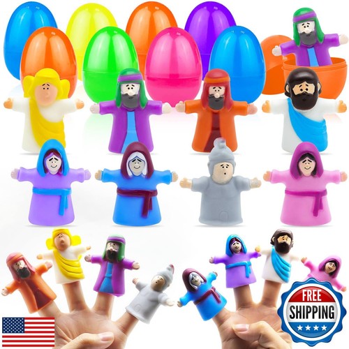 8 Pack Easter Eggs Filled Religious Finger Puppets Little Jesus Figures Toy B