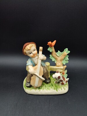 Erich Stauffer figurine 1960s Boy With a Cello And Dog Vintage Figurine 