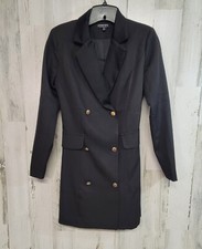 Fashion Nova Blazer Women XS Black gold longline Toxedo Dollette Coquette