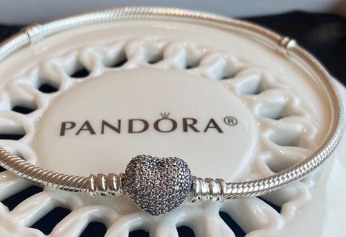 Auténtico Pandora MOMENTOS Pavé Corazón Cierre Pulsera #590727CZ - Imagen 5 de 7