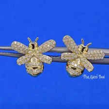 13.3mm 14K Solid Yellow Gold Natural Diamond Large Honey Bee Bumble Bee Ear Stud