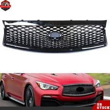 Bumper Hood Grill For 2014-2016/2017 Infiniti Q50 Front Mesh Grille Glossy Black