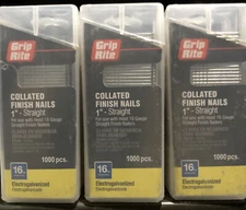 (LOT OF 3) Grip Rite 1” Straight 16 GA Electrogalvanized Collated Nails