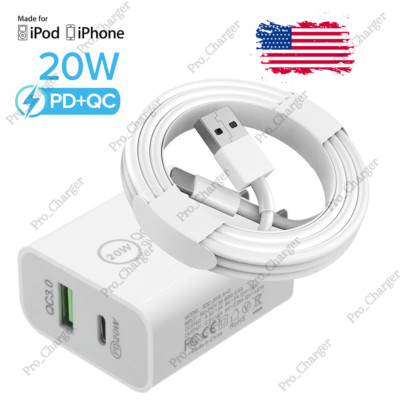 QC PD 20W Fast Charger Power Adapter Block USB Cable For iPhone 14 13 12 X 8 7 6