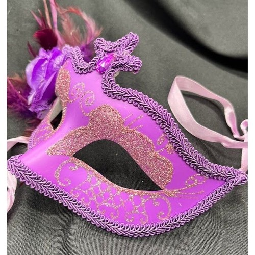 Masquerade Mask Mardi Gras Carnival Purple, Pink and Gold sparkle eye mask with - Picture 8 of 10