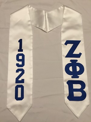 【Tiwa】STOLE Zeta Phi Beta White Graduation Stole Stoll Sash w/ Sewn Letters
