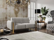 Sofa Designersofa VALERIE 2-Sitzer in Stoff Elisa Velvet Hellgrau