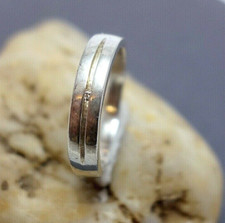 329. schlichter 925er Silber Ring Bandring Rille Zirkonia Stein klein klar RG.55