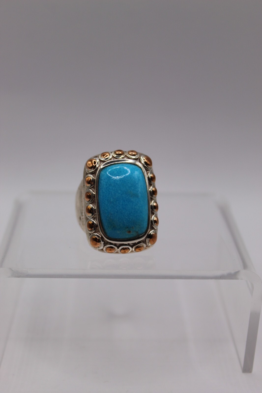 HTF Barce SS/Copper Rectangular Turquoise Ring Sz… - image 1