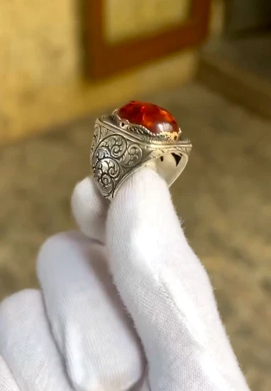 Baltic Amber Signet ring 925 Sterling Silver created by artisanal