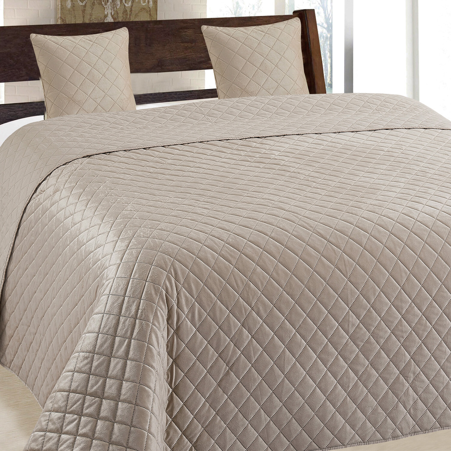 RESTILO Tagesdecke 260x280cm Hellbeige - Samt Velvet Zweiseitig