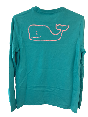Vineyard Vines Shirt Youth Large 16 Teal Pullover Long Sleeve 100% Cotton Logo - Picture 2 of 8