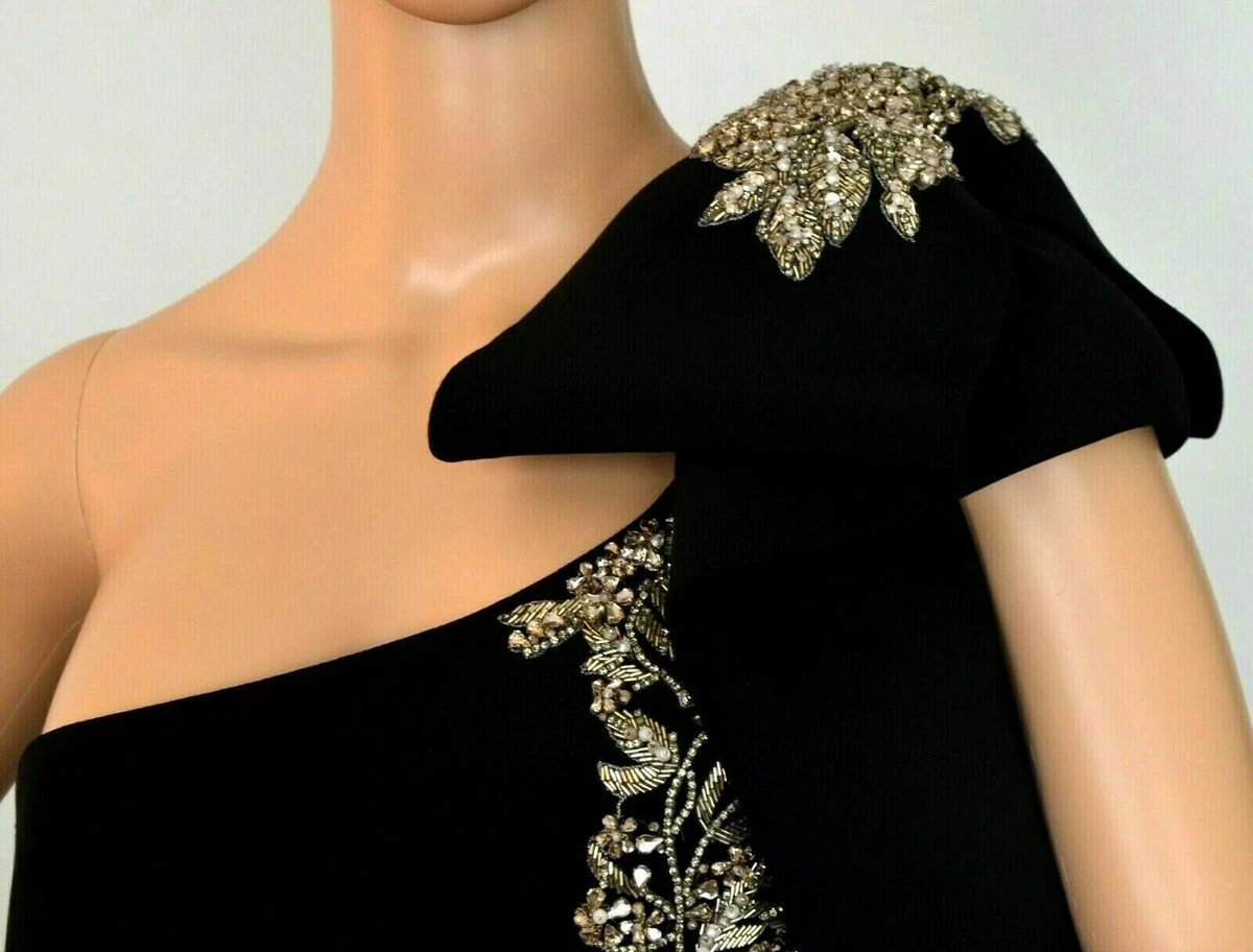 MARCHESA Crystal Embellished Black Long Maxi Dress Evening Gown IT