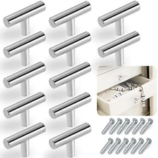 12pcs Silver T-Knobs Cabinet Hardware Single Hole Drawer Pulls Screws Kitchen