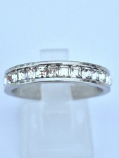 Silver Plated Square 4mm Rhinestone Eternity Ring Size P (#70)