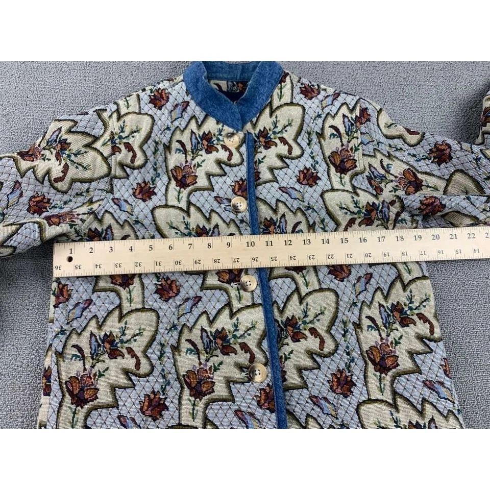 Vintage Denim & Co Jacket Women S Multi Paisley Floral Coat Tapestry Denim Trim - Image 4 of 4