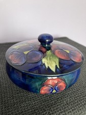 William Moorcroft Pottery Blue Pansy Bowl With Lid Trinket Box 4.25" diam  vgc