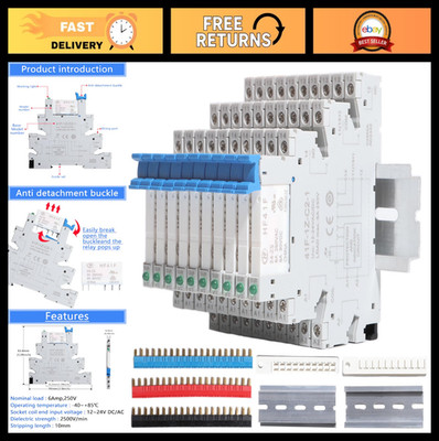 10Pcs Miniature 24V Electromagnetic Relay SPDT 6A with LED Indicator for PLC