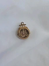 Antique Big Wheel Bicycle Watch Fob Gold Filled Two Sided Red Stone On Back