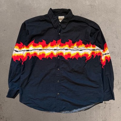 Vintage Express Rider Barbed Wire Flame Pearl Snap Cowboy Western Shirt Size XL