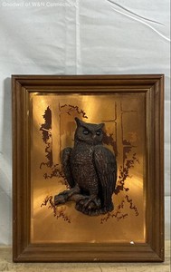 John Louw Mixed Media Owl Wall Art Sculpture 16x13 Mid-Century Modern Signed
