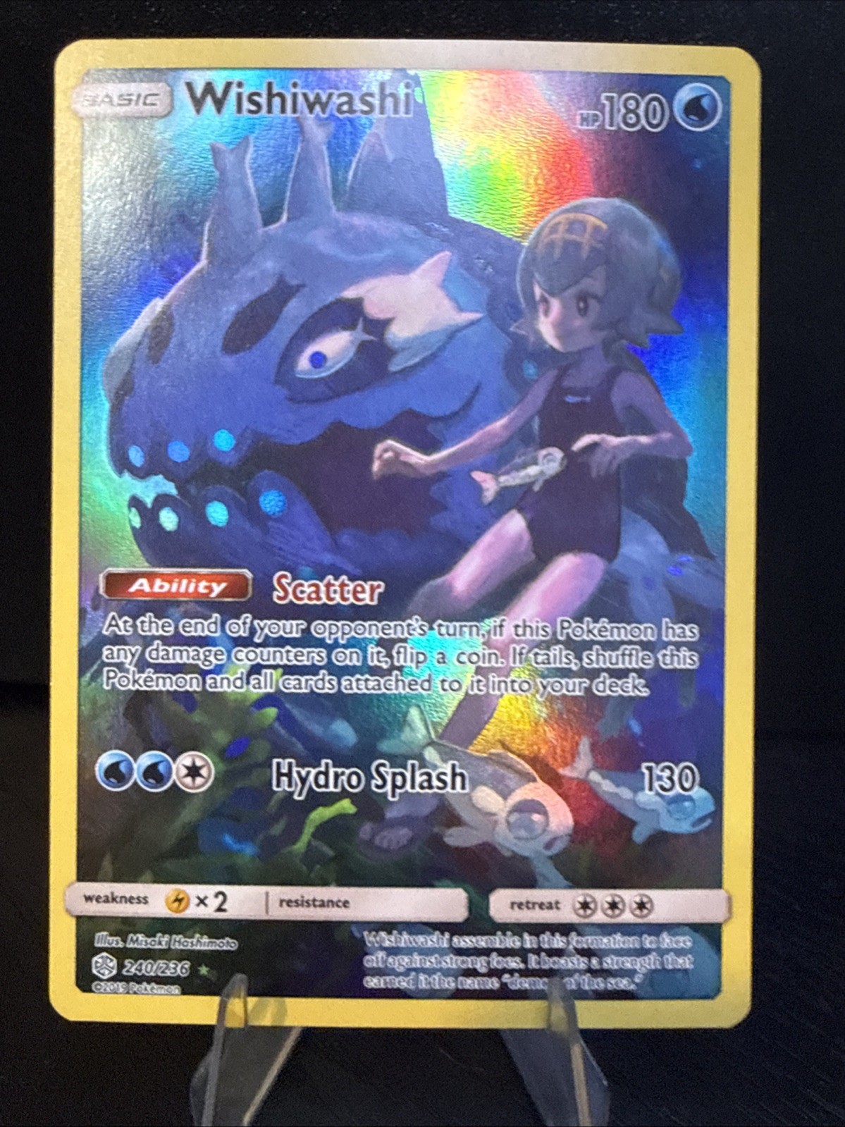 Pokemon TCG Wishiwashi 240/236 SECRET RARE, Cosmic Eclipse Full Art Holo, NM