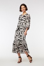 Gorman Columns Black White Graphic Abstract Drawstring Belt Midi Dress Size 12