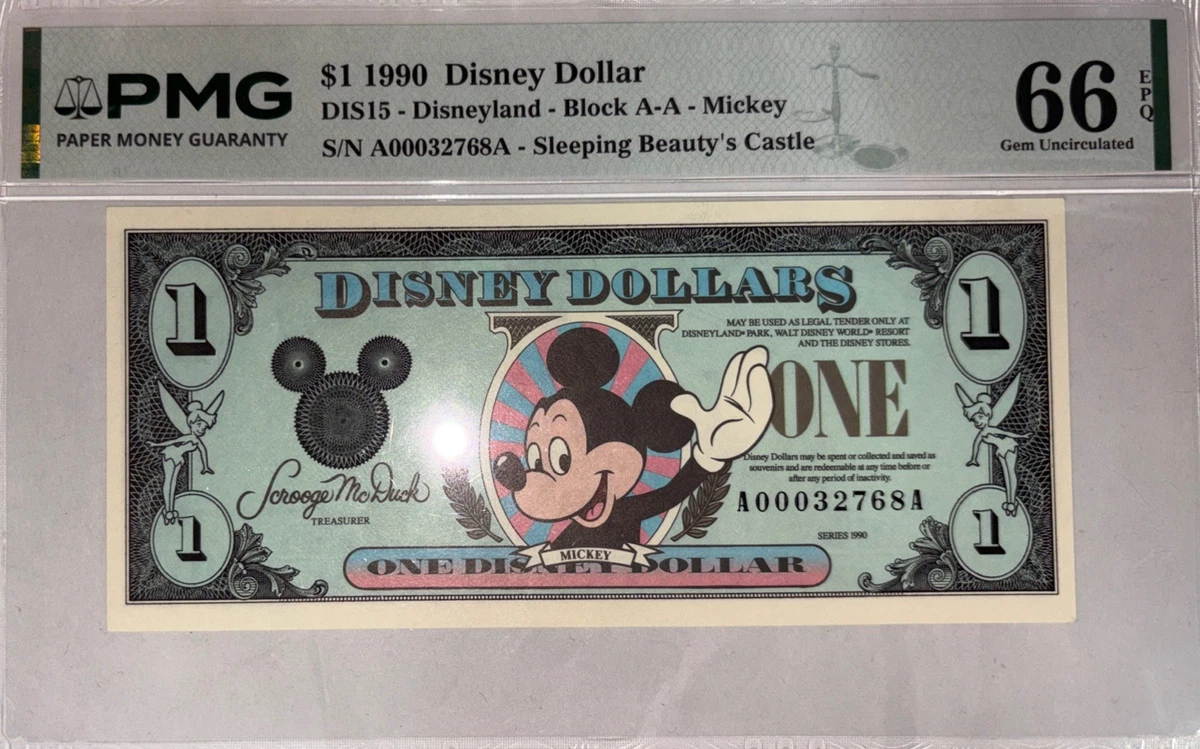 ✨超希少✨【美品】Disney Dollars 1993年版 $1, 5, 10 1993 A Series $1 Disney Dollar Mickey Mouse 65th Birthday