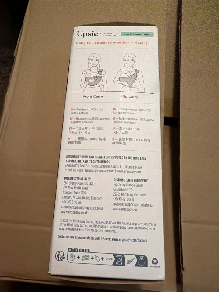 Portabebés Ergobaby Upsie Sling para edades de 6 meses a 4 años (17-45 libras) gris Foto 3 de 4