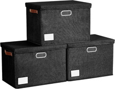 15" Large Collapsible Storage Bins with Lids, Stackable Closet Organizers with P