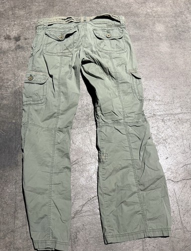 Vintage Y2k Low Rise Flare Cargo Pants Army Green Utility Grunge Belted Size 5, Size 5, $40 - Photo 9