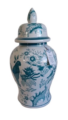 Galt International Ginger Jar With Lid 19'' Tall 9.25'' Wide Blue Green & White 