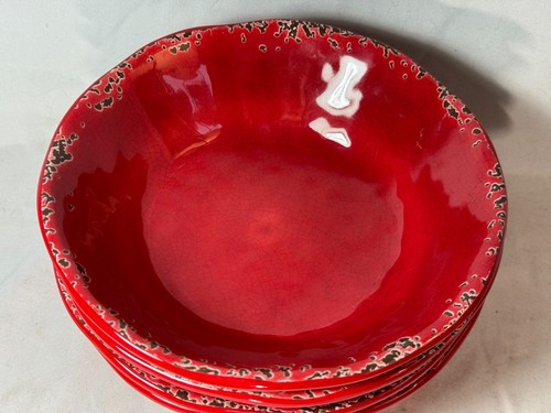 CRACKLE RUSTIC RED MELAMINE TOMMY BAHAMA SALAD BOWLS - FREE SHIP - Picture 2 of 3