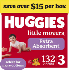 Huggies Little Movers Baby Diapers, Size 3 16-28 lbs , 132 Count Select for M