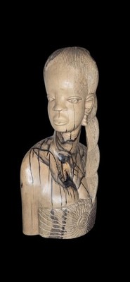 Large African Princess Impressive Natural Two Tone Color Ebony Carved STATUE 15''