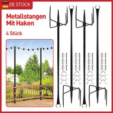 2/4 x Garden Festoon Hanging Metal Pole Hooks String Light Pole 10ft Black