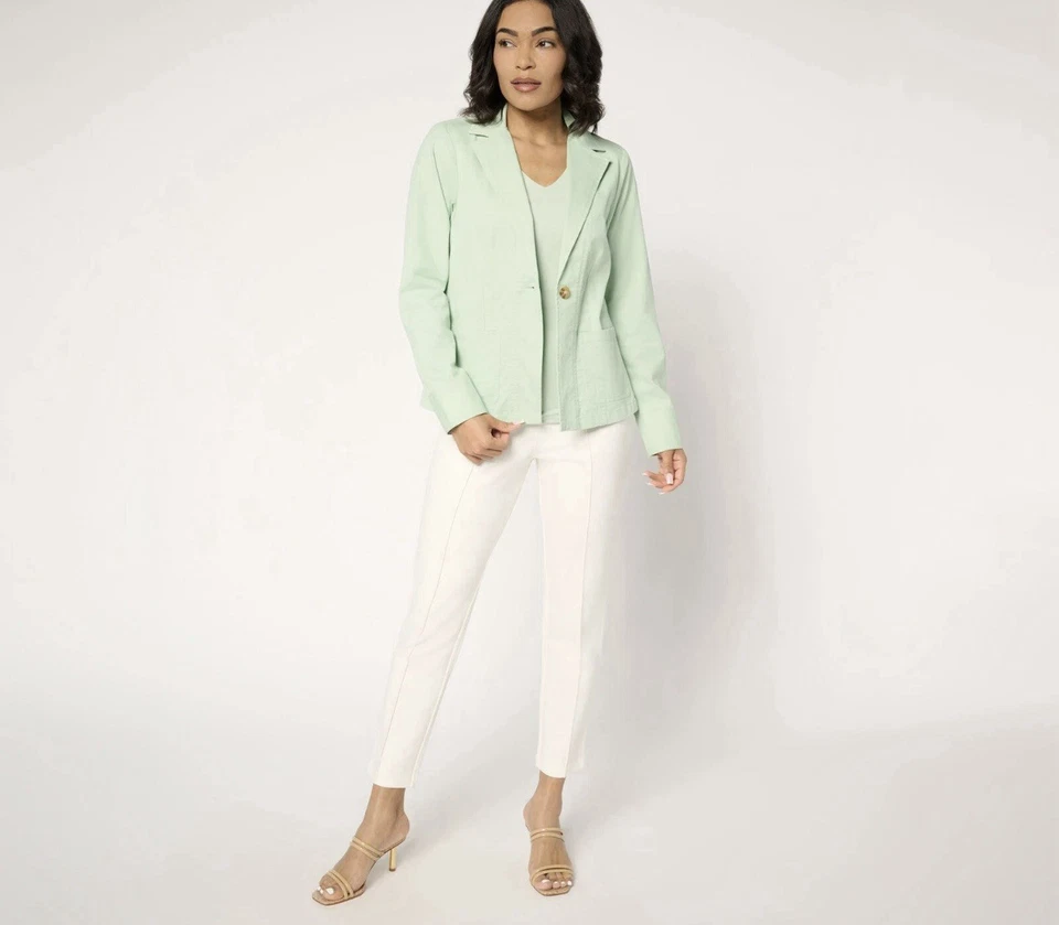 Blazer para mujer Joan Rivers Petite Signature sarga ceñida espalda en salvia - XXSP Foto 4 de 4