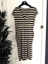 Masai UK Size S Beige And Black Mock Wrap Pocket Jersey Dress