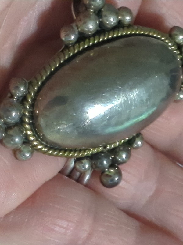 Mexico Sterling Silver Brooch Pendant puffed oval brass rope edge 19 GRAM SIGNED
