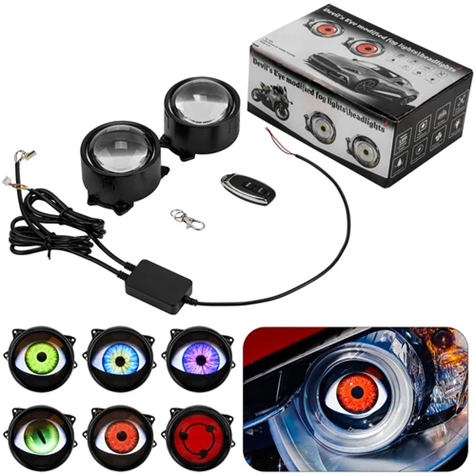 3" Car Devil Eyes Lens Lights Dynamic Headlight Assembly 6 Modes With 12V Remote - Image 3 of 4