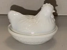 Vintage White Milk Glass Hen on Nest Covered Dish Hazel Atlas