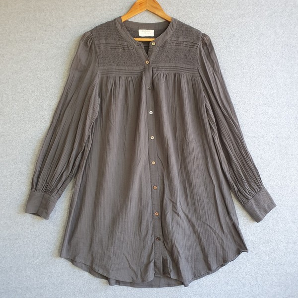Auguste Tunic Mini Shirt Dress Sz 10 Grey Pleated Light Organic Cotton Coastal