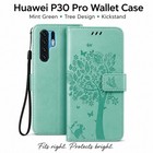Huawei P30 Pro Wallet Case Mint Green Folio Protective Cover w/ Tempered Glass