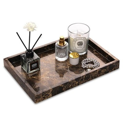 Marble Bathroom Vanity Tray, Natural Luxury 12'' x 8'' x 1.2'', Dark Brown 