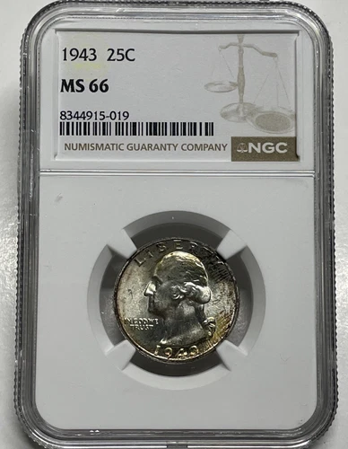1943 Washington Silver Quarter 25c NGC MS66