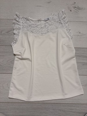 Damen Kurzarm Bluse von Hailys - Größe L - Weiß - Spitze - Neuwertig