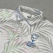 Puma Golf Polo Shirt Mens M White Palm Branches Short Sleeve Polyester Spandex