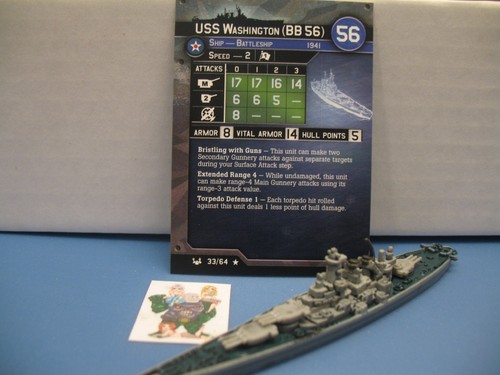 =Axis Allies War at Sea BASE SET USS Washington (BB 56) 33/64 with card=