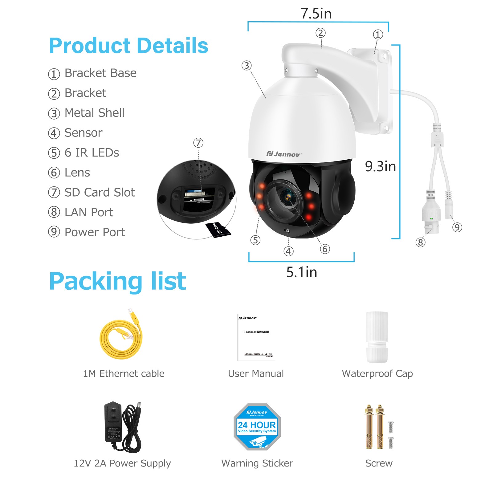 JENNOV PTZ PoE Security Camera 6MP with 20X Optical Zoom 360&deg; Coverage Detection